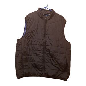 Chaps Mens 2X Puffer Vest Black Zip Up Blue Lined Quilted Lightweight Winterwear